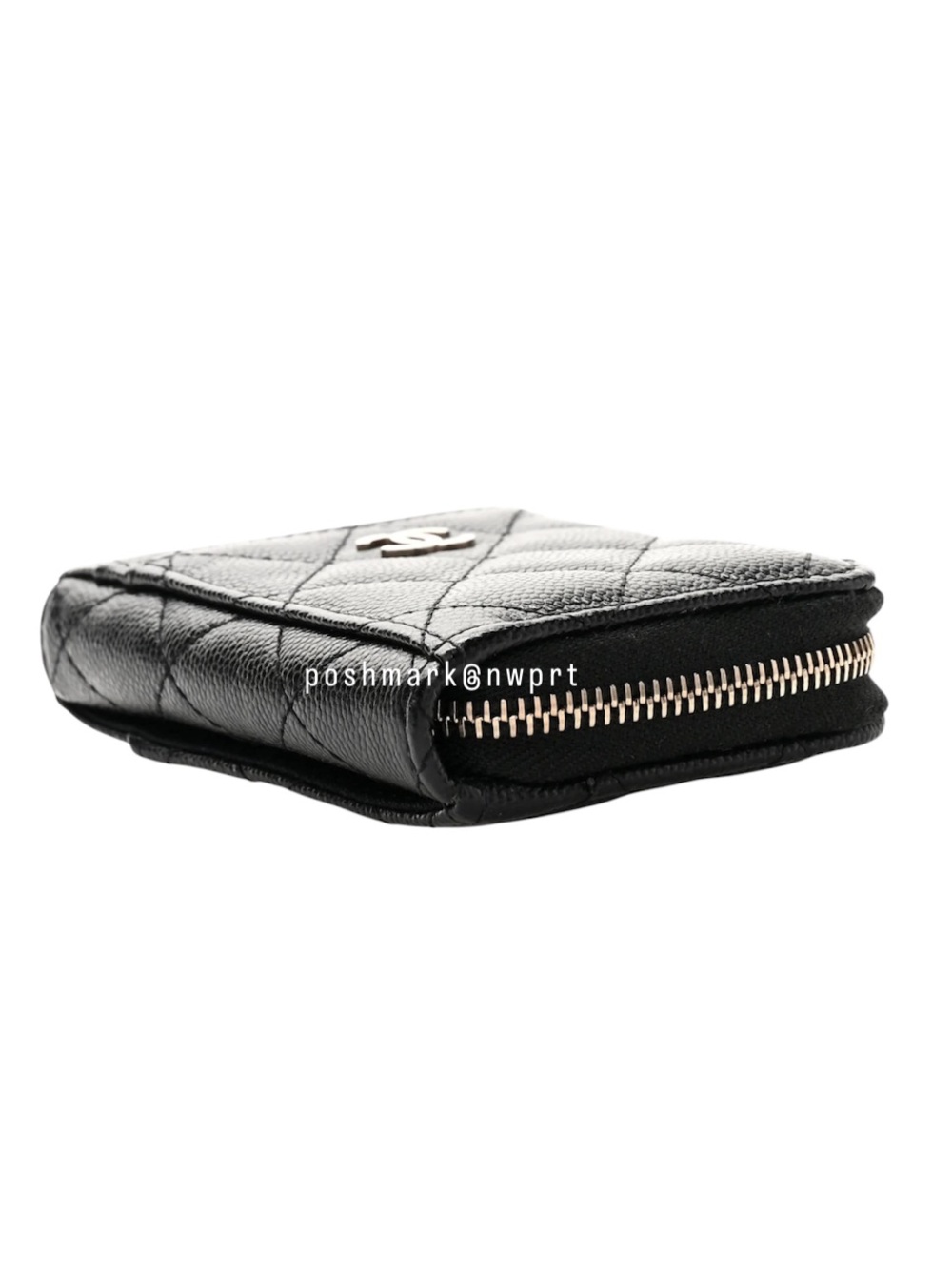 CHANEL 💯 Caviar Quilted CC Zip Zipped Card Holder Coin Wallet Black Gold Box - Picture 8 of 13